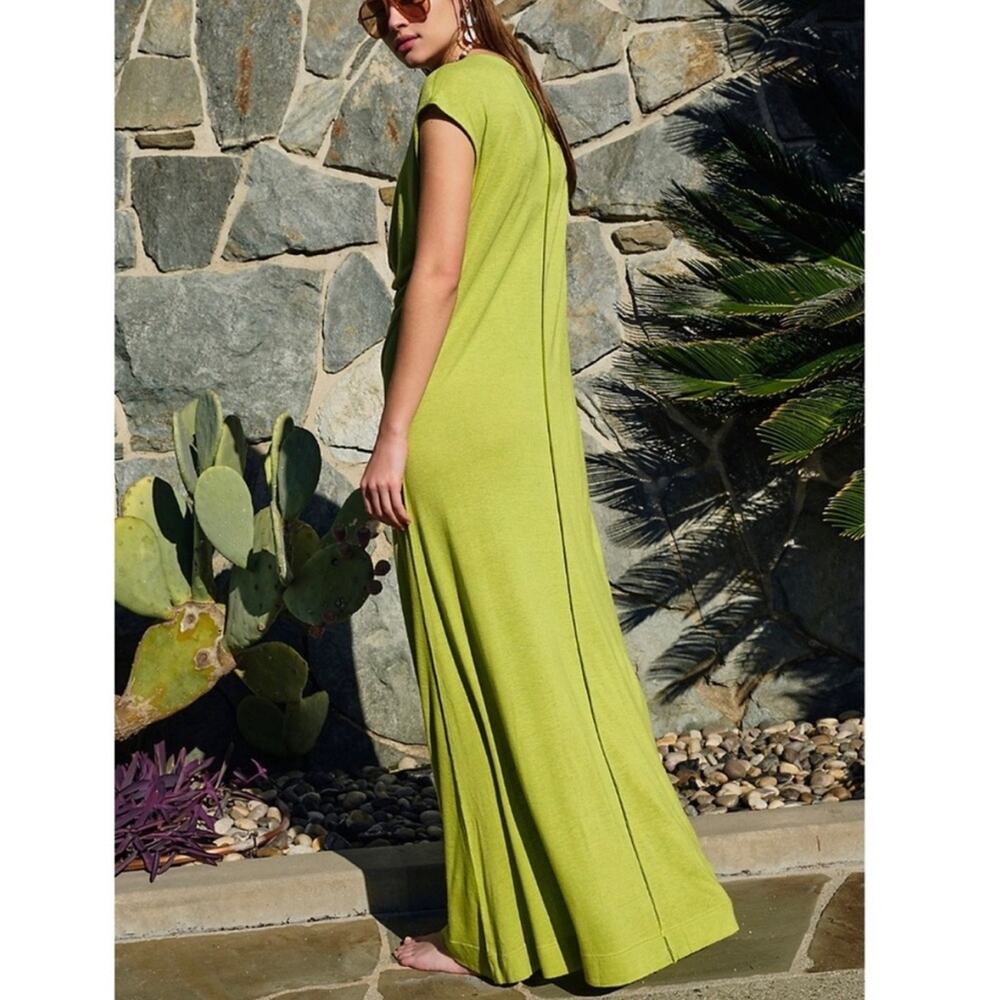 Free People Marina Maxi Dress in Citron Silk Green size Small